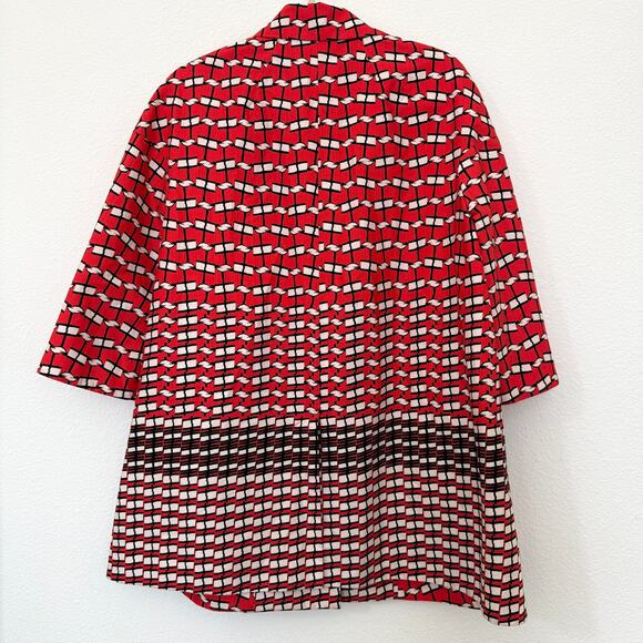 Tara Jarmon Red Graphic Print Statement Coat France Cotton Jacket Sz 40 - Picture 5 of 9